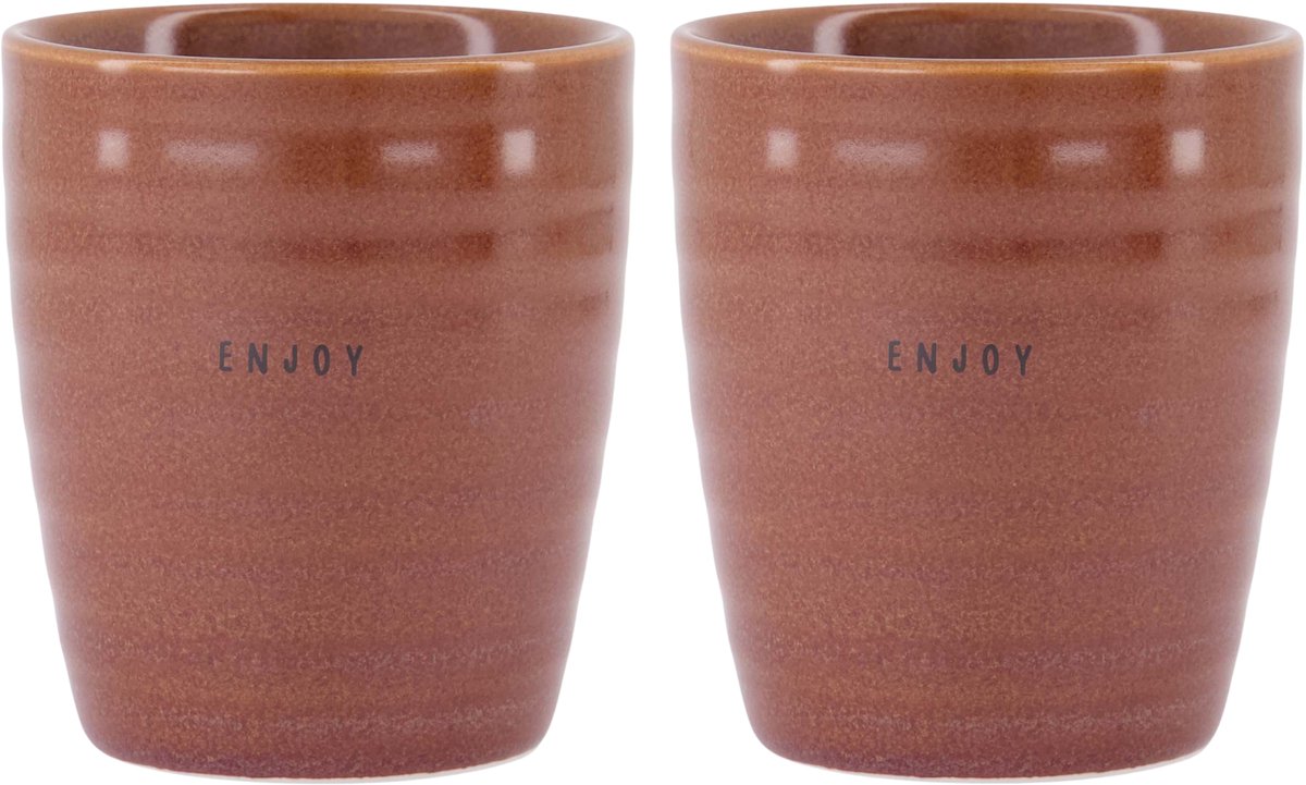 Zusss Set Van 2 Koffiemokken 'Enjoy' - Keramieken Mokken - Donkerrood - 210Ml Keramiek Dark Red