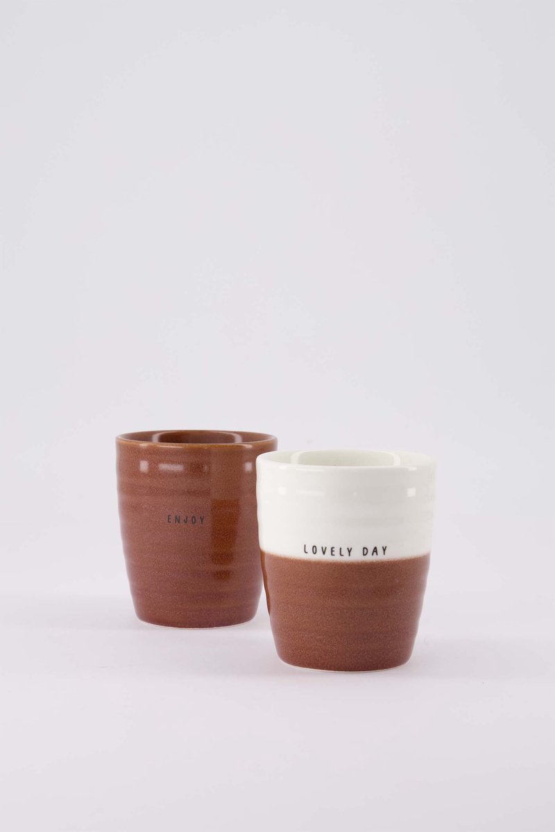 Zusss Cadeauset Koffiemokken Lovely Day & Enjoy - Set Van 2 - 210Ml Keramiek Wit / Rood