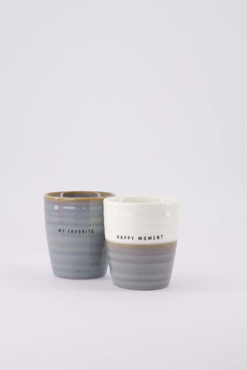 Zusss Cadeauset Koffiemokken Happy Moment & My Favorite - Set Van 2 - 210Ml Keramiek Wit / Blauw