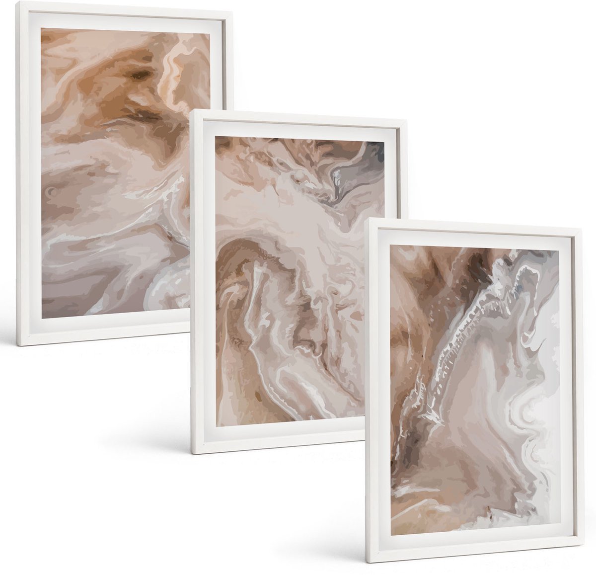 Wallfluent 3-Delige Schilderij Set - Abstracte Marmerpatronen Met Steenstructuur - 40 x 60 - Muurdecoratie - Wanddecoratie - Hal