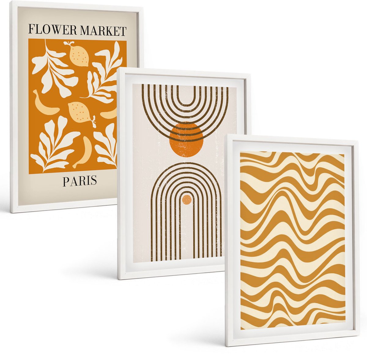 Wallfluent 3-Delige Schilderij Set - Modeposters Met Bloemen- En Geometrische Patronen - 40 x 60 - Decoratieve Muurdecoratie - Slaapkamer