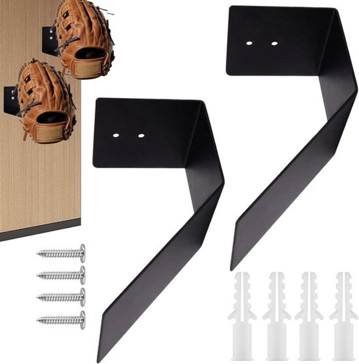 Honkbalhandschoen Houder - Handschoen Organizer - Handschoen Presenteren - Onzichtbare Montage - 2 stuks - Zwart