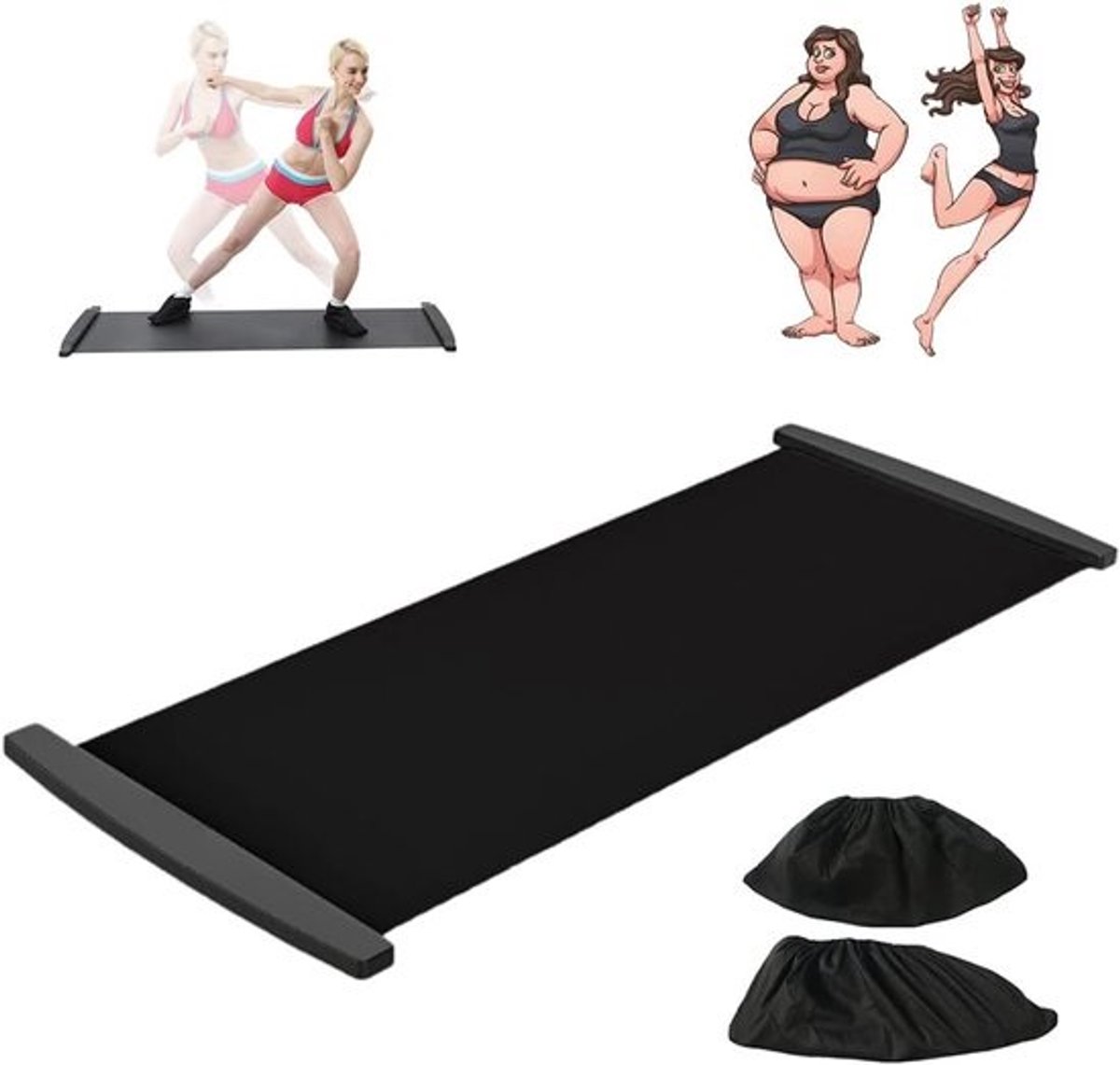 Glijplank met schoenovertrekschoenen en scheidingswand voor cross-training en sporttraining