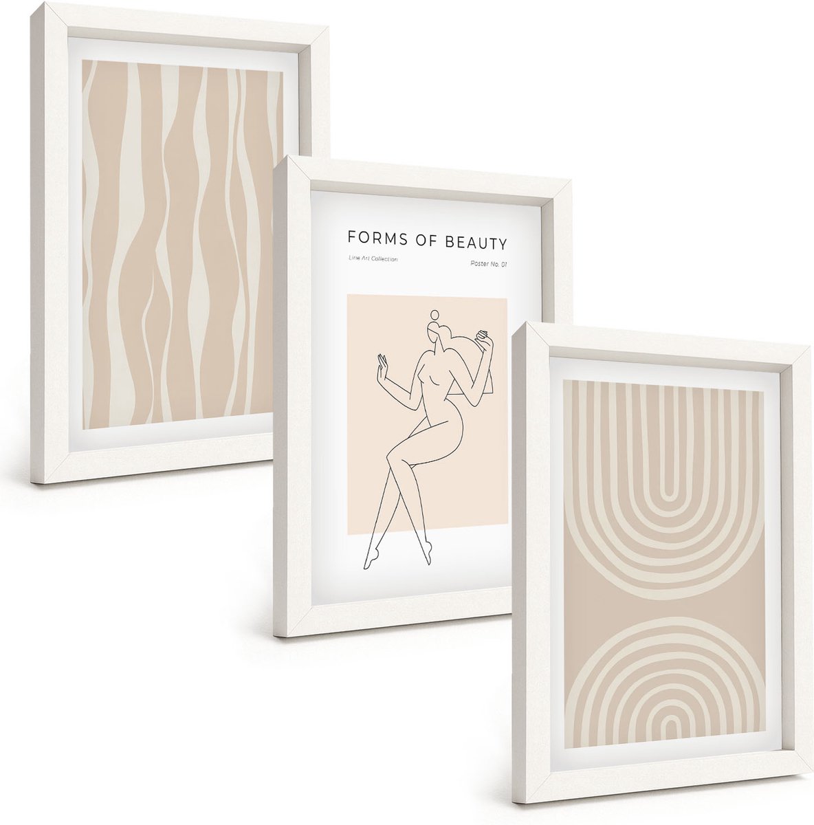 Wallfluent 3-Delige Schilderij Set - Abstracte Patronen, Delicate Boho-Decoraties - 20 x 30 - Wanddecoratie - Muurdecoratie - Moderne Interieurdecoratie - Decoratieve Schilderijen