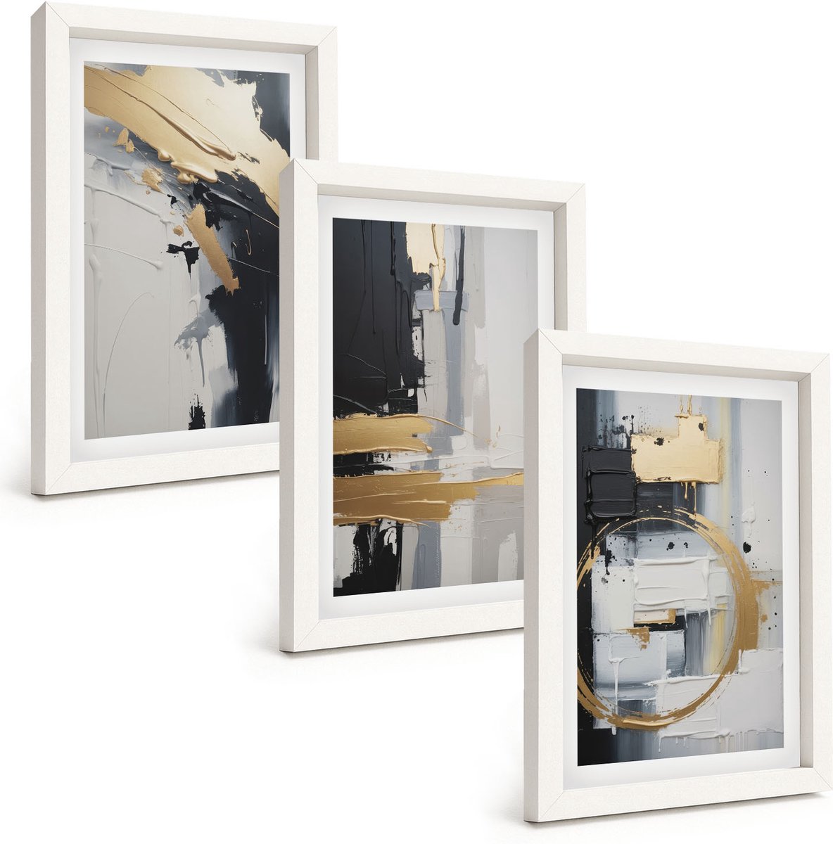 Wallfluent 3-Delige Schilderij Set - Abstracte Schilderijen In Zwart-Wit - 20 x 30 - Decoratieve Muurdecoratie - Slaapkamer