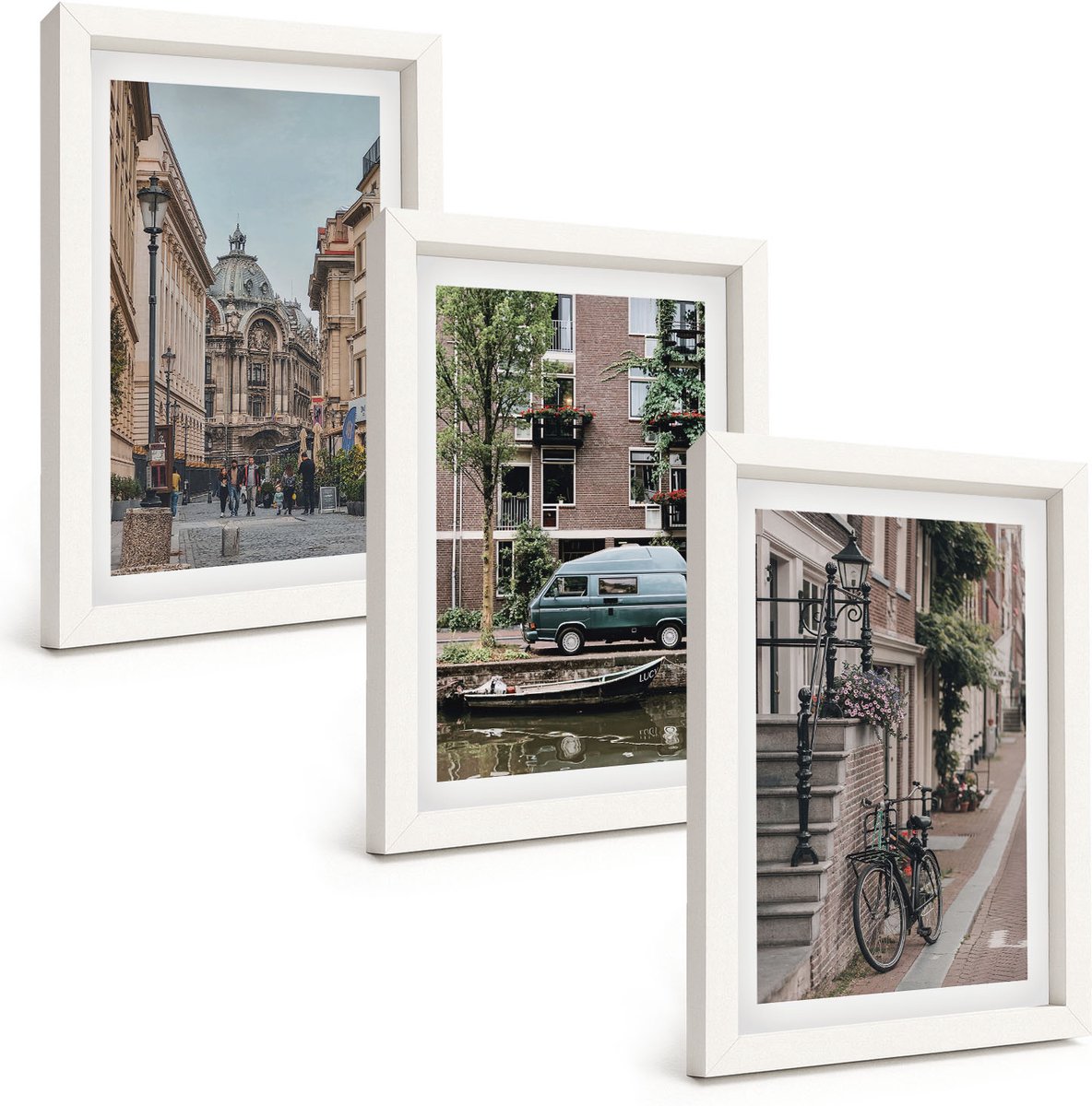Wallfluent 3-Delige Schilderij Set - Rustige Stedelijke Uitzichten Op Gebouwen - 20 x 30 - Wanddecoratie - Muurdecoratie - Woonkamer