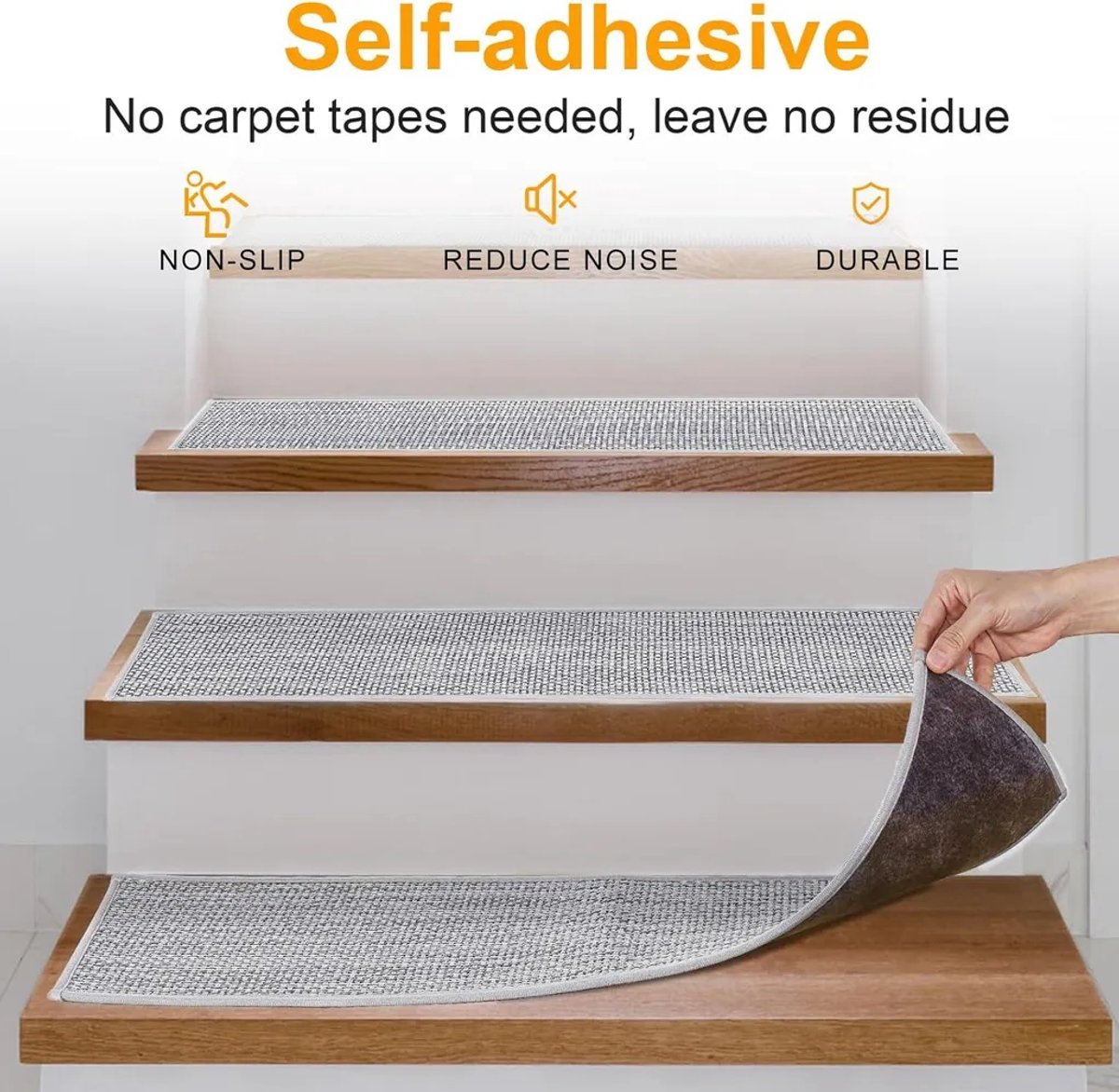 Traptreden, 20 cm x 76 cm, 7-delige set, antislip, zelfklevend, antislipmatten Geschikt voor binnen Geschikt voor herbruikbare lijm, grijs.