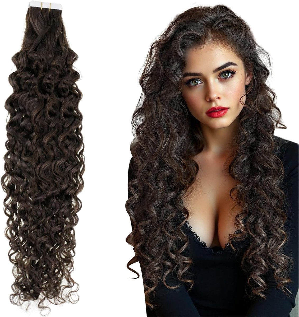 Natuurlijke Wavy Tape in Hair Extensions voor Volumineus Haar, Gemakkelijk te Installeren en Herbruikbaar