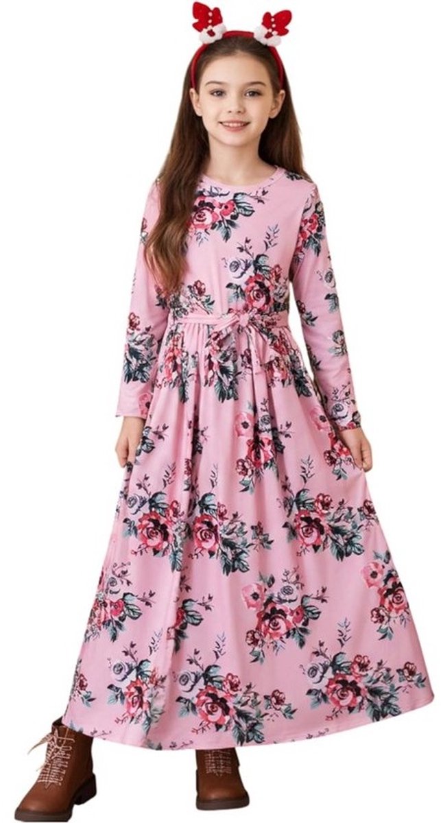 Maxi Jurk Meisjes Lange Mouwen Bloemen & Etnisch Patroon voor Feest & Dagelijks Gebruik (Maat 104-164)