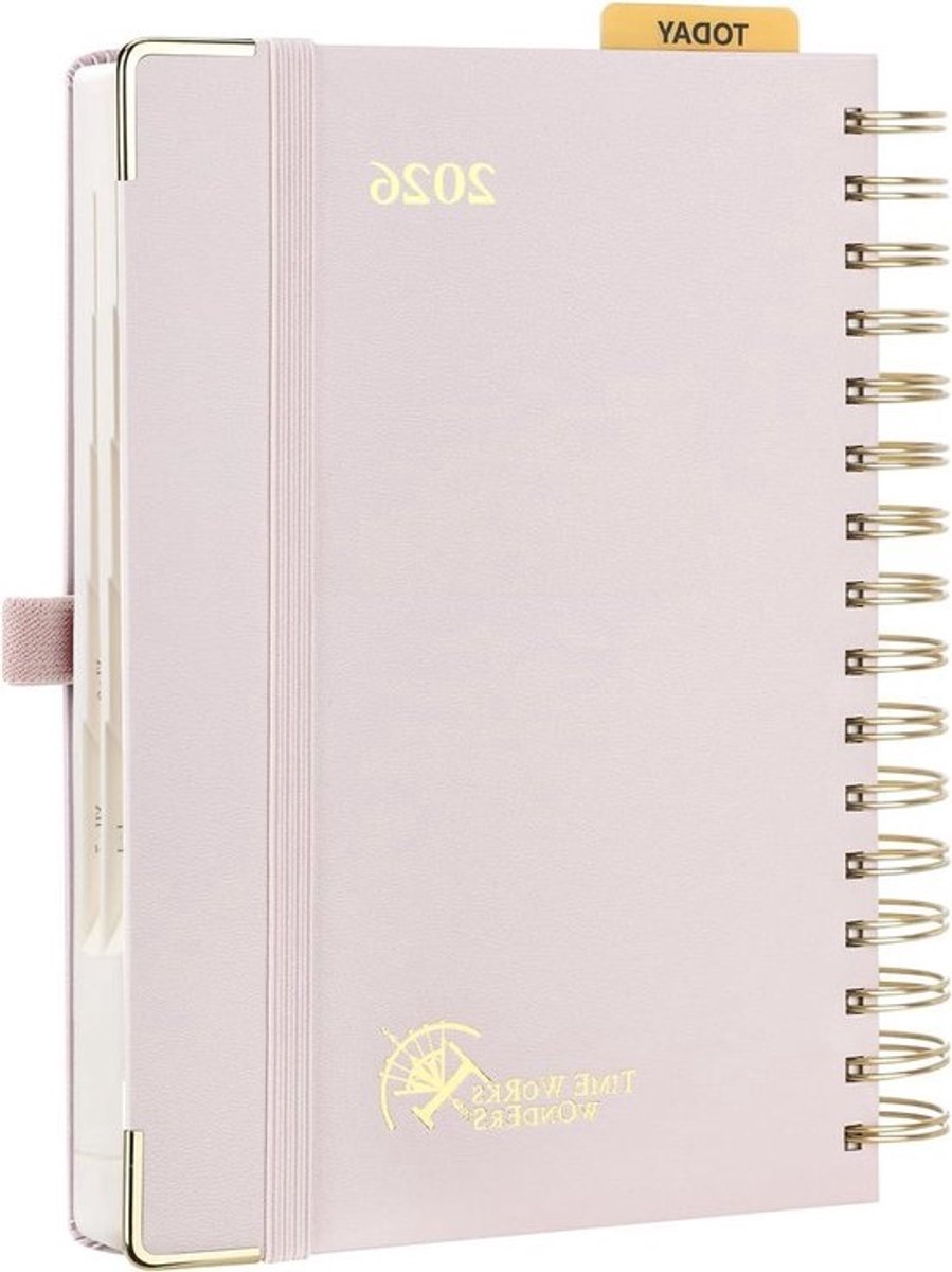 Agenda 2026 A5 - Planner Dagindeling - Tijd Plannen - Eén Pagina Per Dag - 21.5 x 14.5 cm - Lichtroze