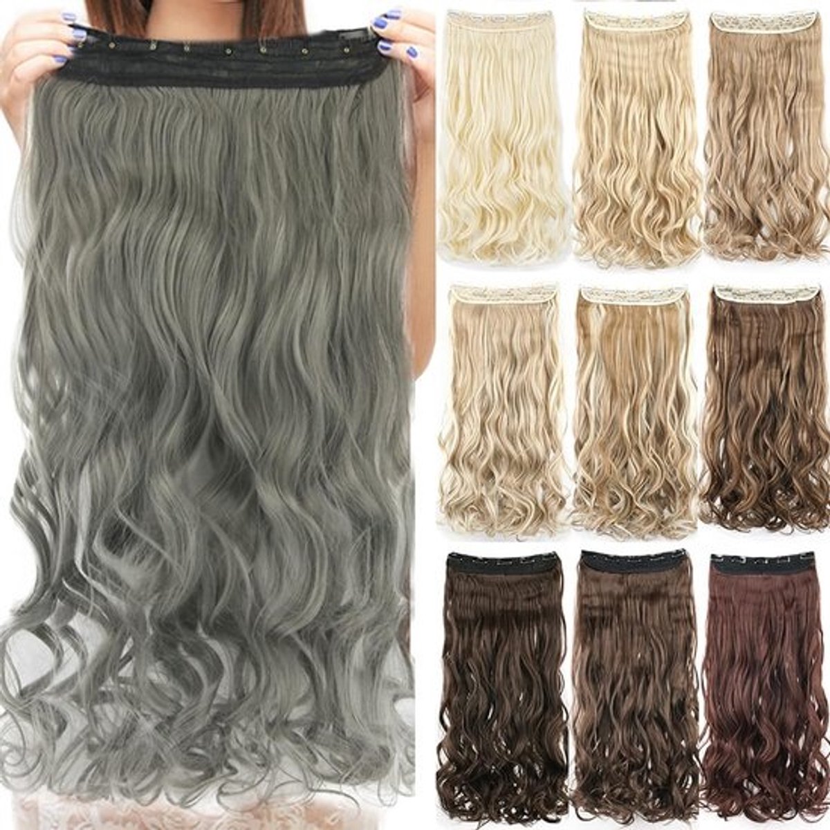 Lange Krullende Clip-in Synthetische Haarverlenging voor Dames (28 inch, Laag Blond)