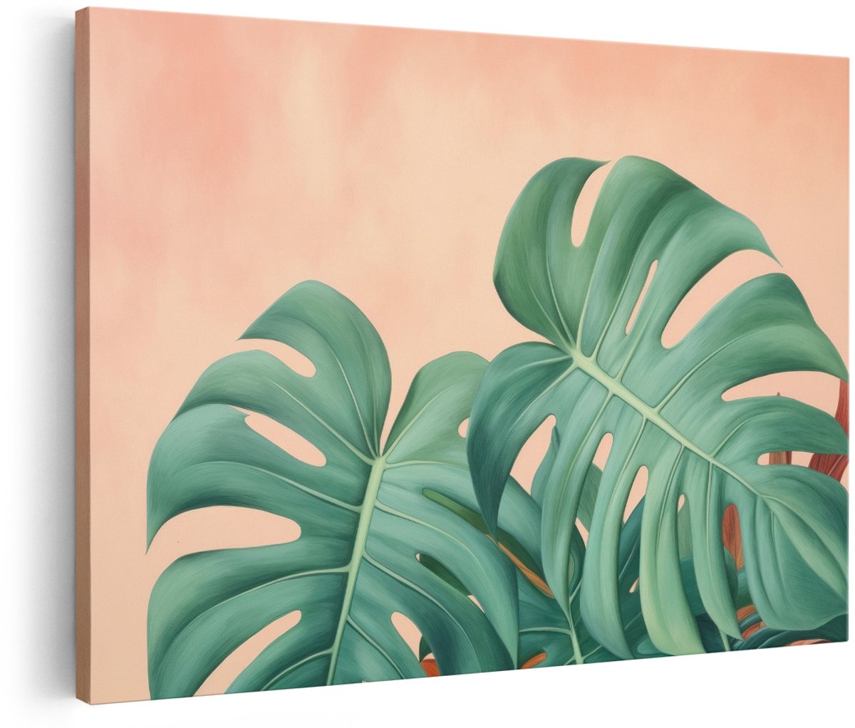 Artaza Canvas Schilderij Monstera - 150x100 cm - Groot - Wanddecoratie Boho - Muurdecoratie Planten - Botanisch Schilderij Woonkamer
