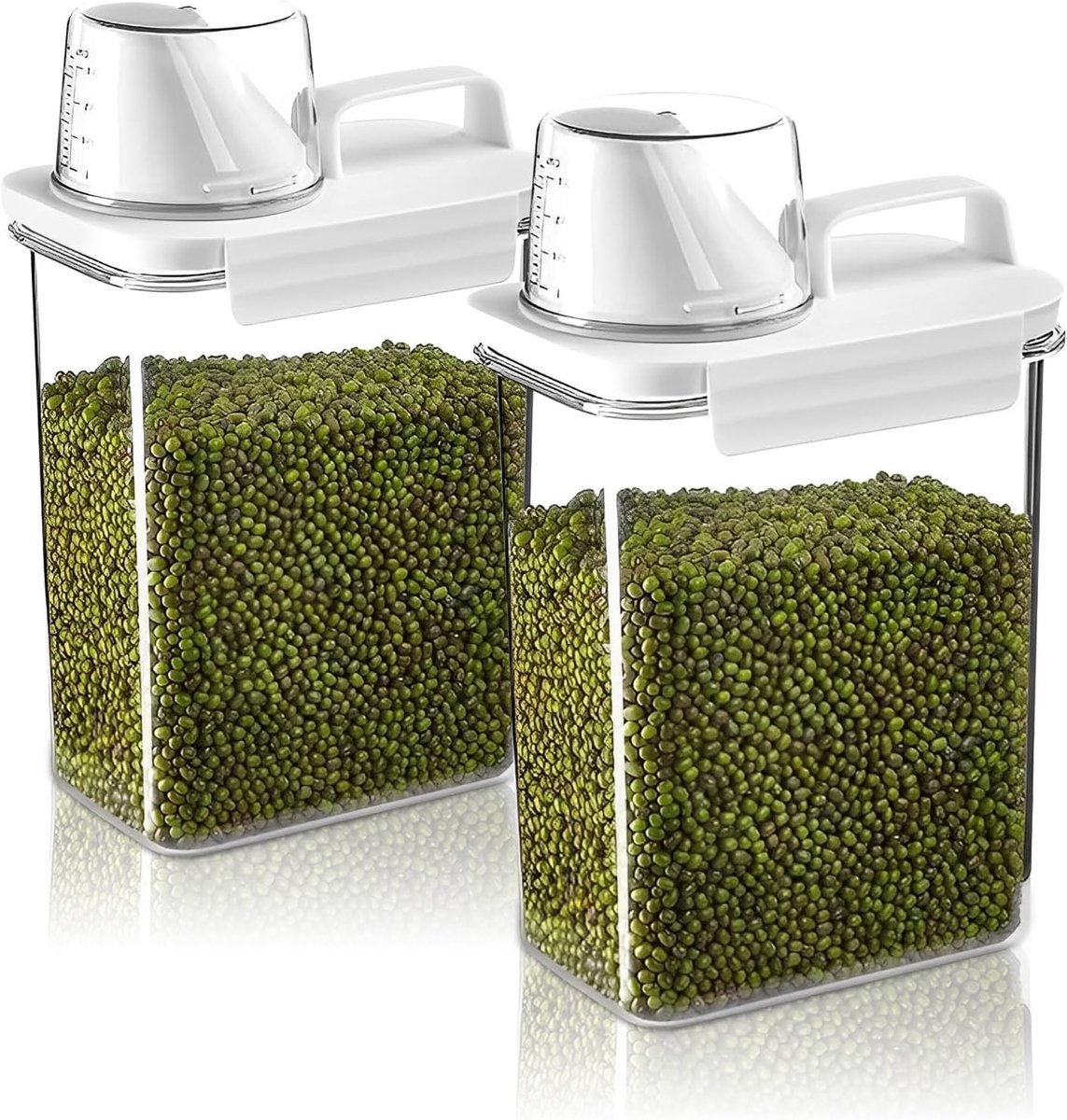 Grote opslagbox voor waspoeder van 1800 ml met maatbeker, 2 stuks, ideaal voor wasmiddel en wasverzachter, handige dispenser en organizer