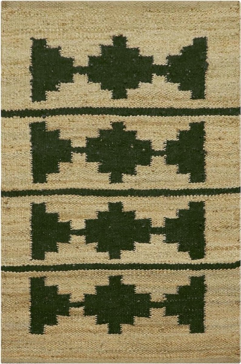 Jute Vloerkleed - Handgeweven Tapijt - Hal Decoratie - Duurzame Jute Constructie - 91 x 457 cm - Groen en Beige