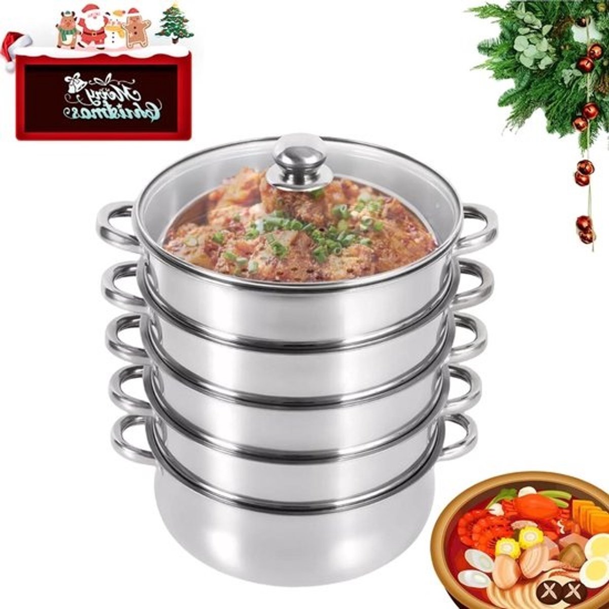 RVS Stoompan - Stoomkoker Pan - Gezond Koken - Verstelbaar Aantal Lagen - 26 cm - Zilverkleurig