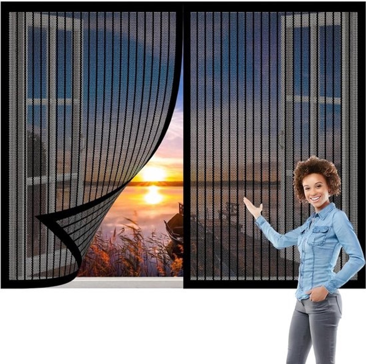 Magnetisch Horgaas - Insectenscherm Raam - Insecten Buiten Houden - Automatische Sluiting - 130 x 244 cm - Zwart