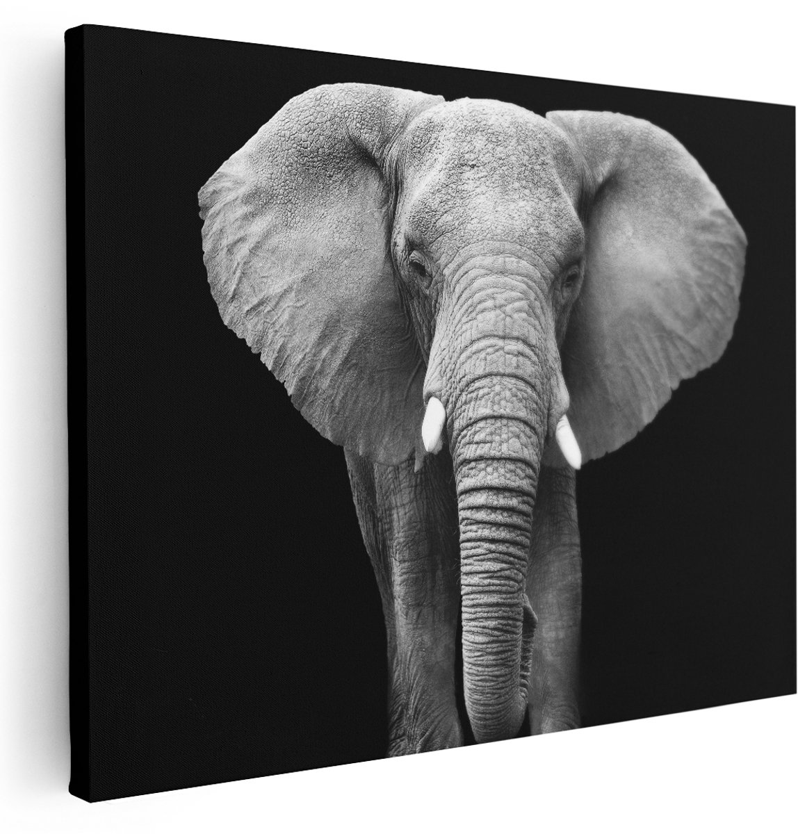 Artaza Canvas Schilderij Olifant - Zwart Wit - 160x120 cm - Groot - Wanddecoratie Woonkamer - Schilderijen - Muurdecoratie