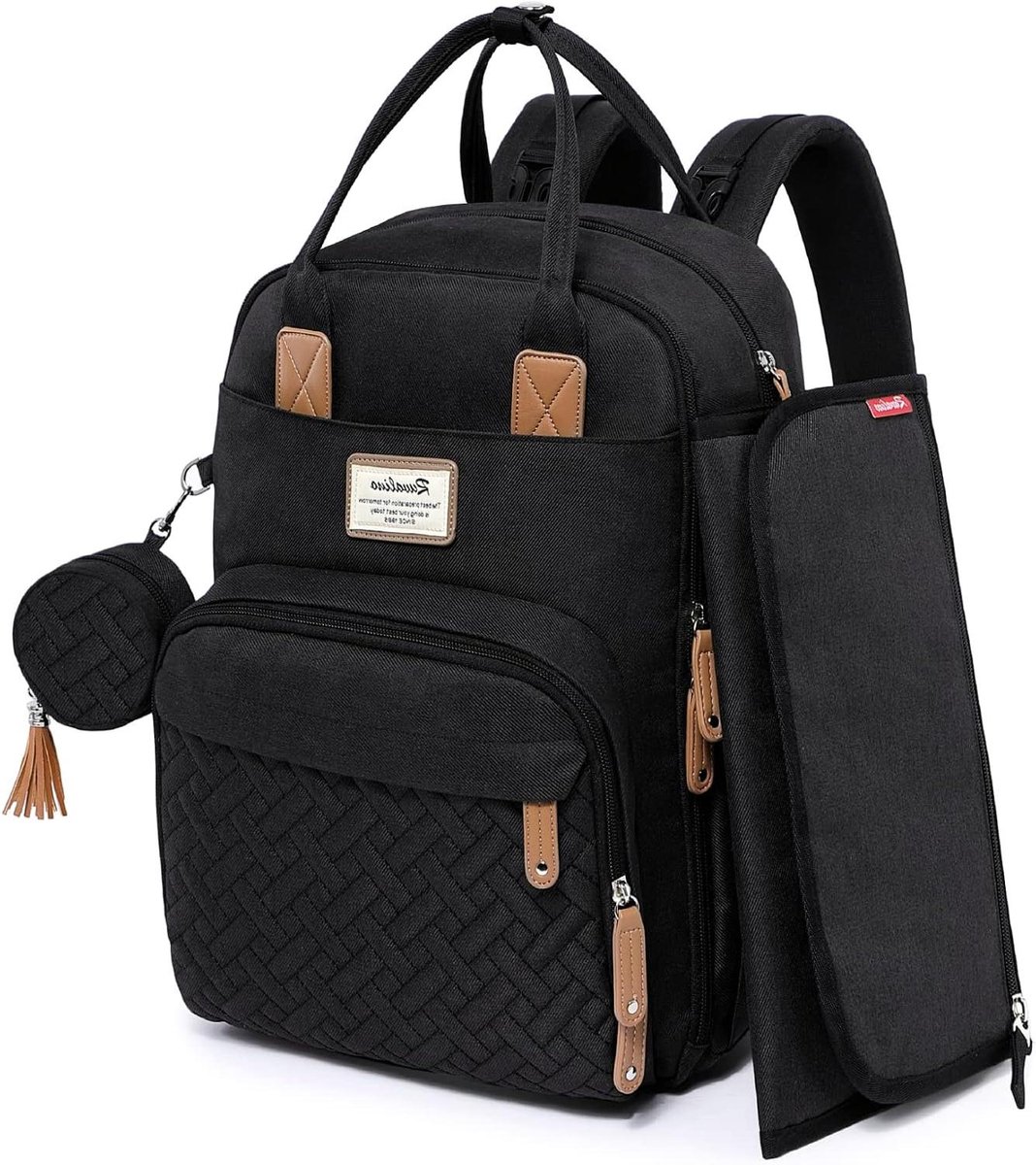 Babycommode Rugzak - Luiertas Mama Papa - Baby Verzorgen Onderweg - Inclusief Verschoonkussen - 43 cm Hoog - Zwart