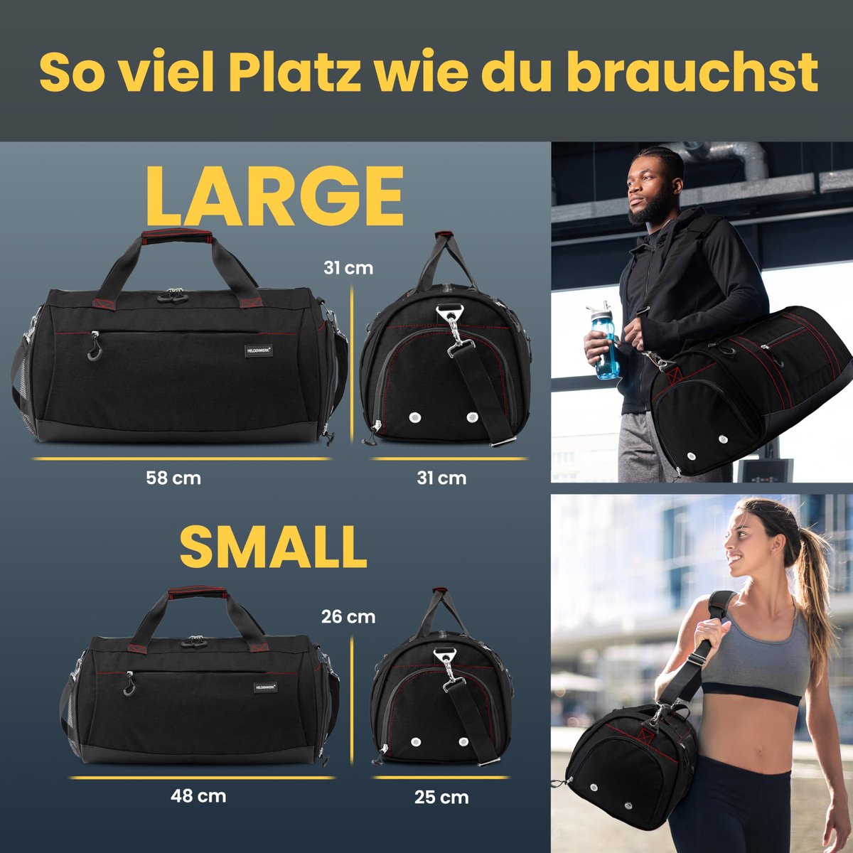 Heldenwerk® Sporttas met schoenenvak en vak voor natte spullen - Trainingstas voor dames en heren - ShopVlot