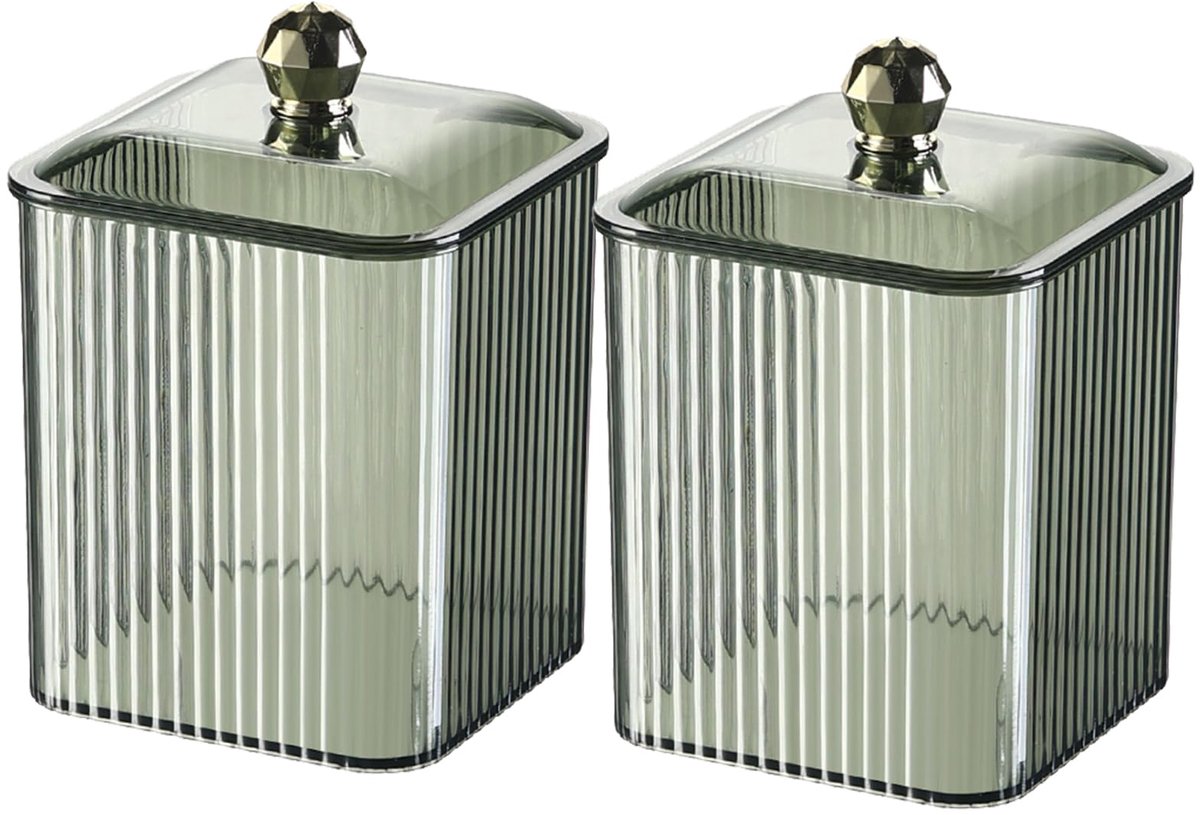 Bewaardoos - Voor wattenstaafjes en wattenpads - Groen - 2 stuks