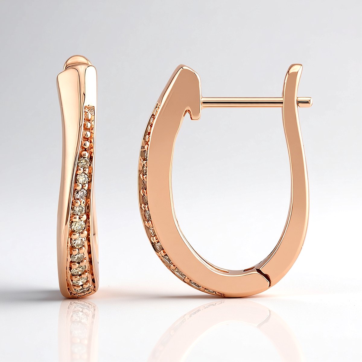 Cavill - Zilveren Hoepel Oorbellen - 925 Sterling Zilver - Roségoud Verguld - I1 Argyle-Rose de France Diamanten 0,15 ct - Ronde Briljant