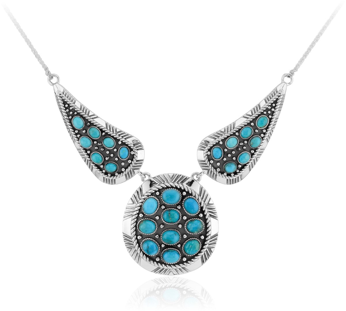 Cavill - Zilveren Halsketting - 925 Sterling Geoxideerd - Blauwe Kingman Mohave Turkoois 2,40 ct - Handgemaakt - Elegante Dames Sieraden