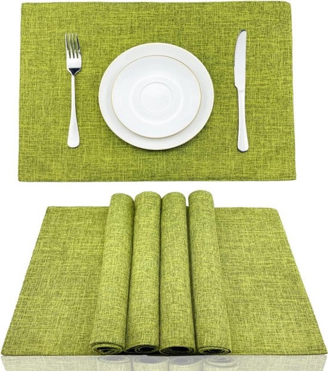 Set van 4 Placemats Katoen Linnen Hittebestendig en Wasbaar - 33x49 cm Groen