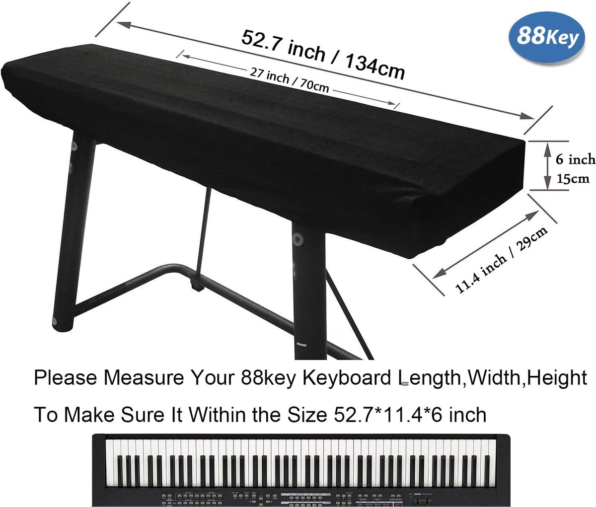 Ruibo - Toetsenbordhoes met 88 toetsen, stofbescherming voor toetsenbord en piano met 420D Oxford-doek sleutelkoord - ShopVlot