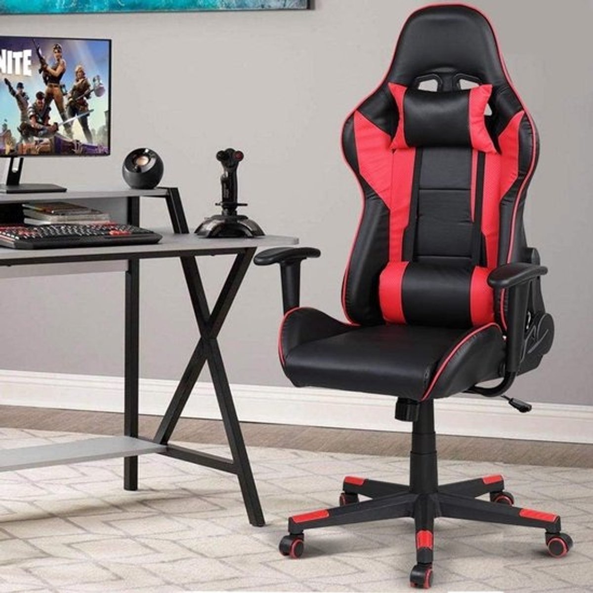 Ergonomische Gaming Stoel Kunstleer Rood Zwart Verstelbaar met Lendesteun