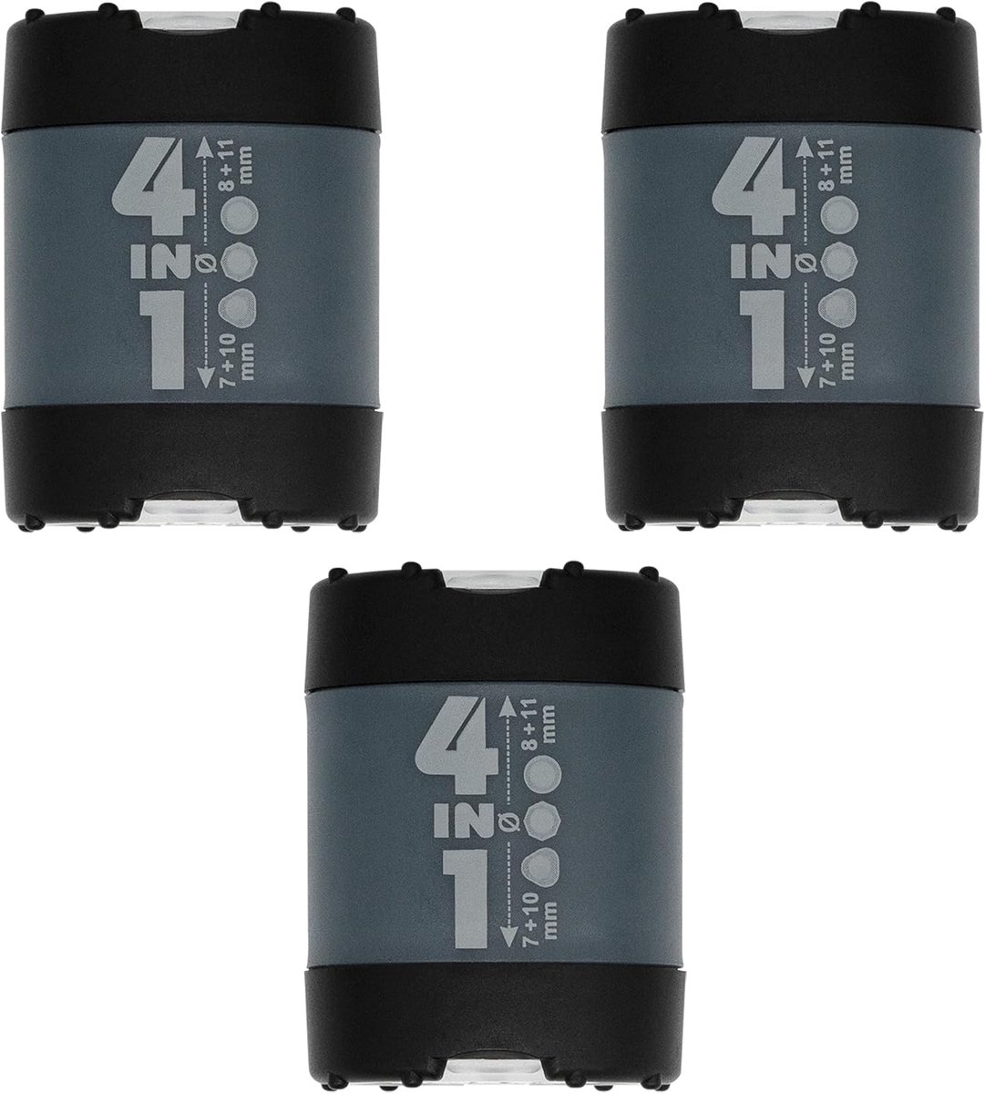 Thijox - Puntenslijper 4-in-1 zwart met houder - KUM AZ1028316-S - 3 puntenslijpers Click Clack sluiting, voor potloden van 7, 8, 10, 11 mm, kunststof