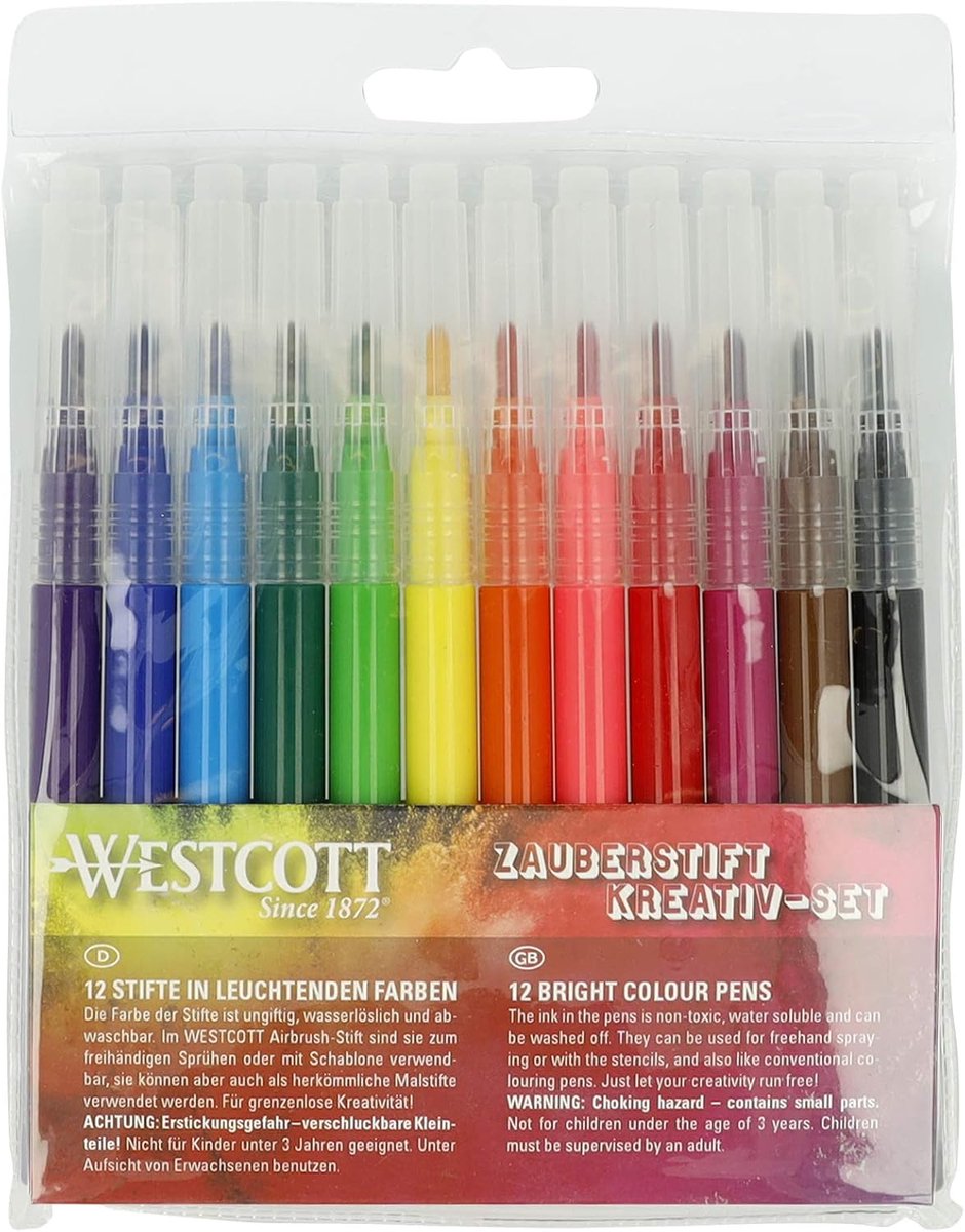SnelShoppen - Airbrush Set voor Kinderen - 12 Wateroplosbare Viltstiften in Heldere Kleuren - Creatieve Schilderervaring met 19 Sjablonen en 36 Motiev