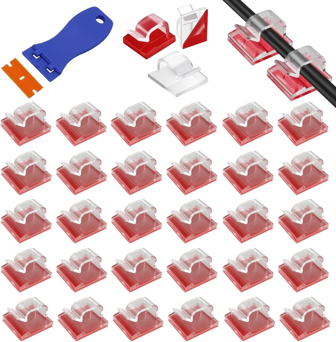 Thijox - Zelfklevende Kabelclips 60 Stuks - Schroefloze Kabelhouders voor Organiseren van Kabels en Lichtsnoeren - Ideaal voor Thuis, Kantoor en Auto