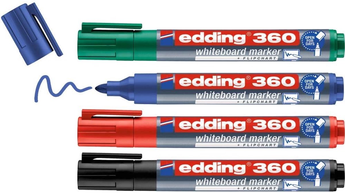 Thijox - Whiteboardmarker Set 4 Stuks - Zwart, Rood, Blauw, Groen - Uitwisbare Stiften met Ronde Punt 1,5-3 mm - Navulbare Boardmarkers voor Whiteboar
