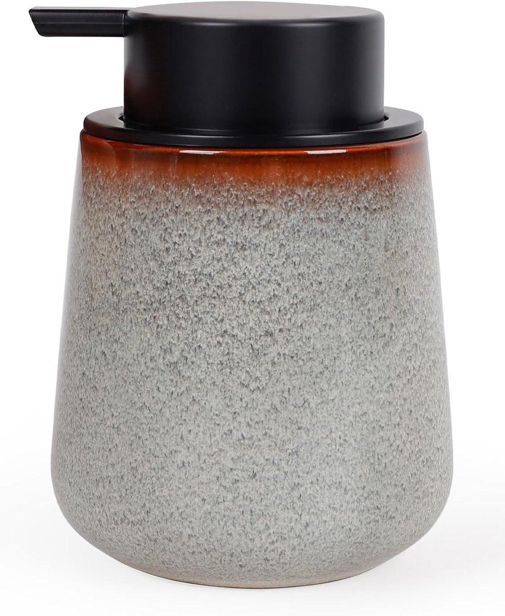 Porseleinen zeepdispenser in beige voor badkamer en keuken, stijlvol en functioneel accessoire