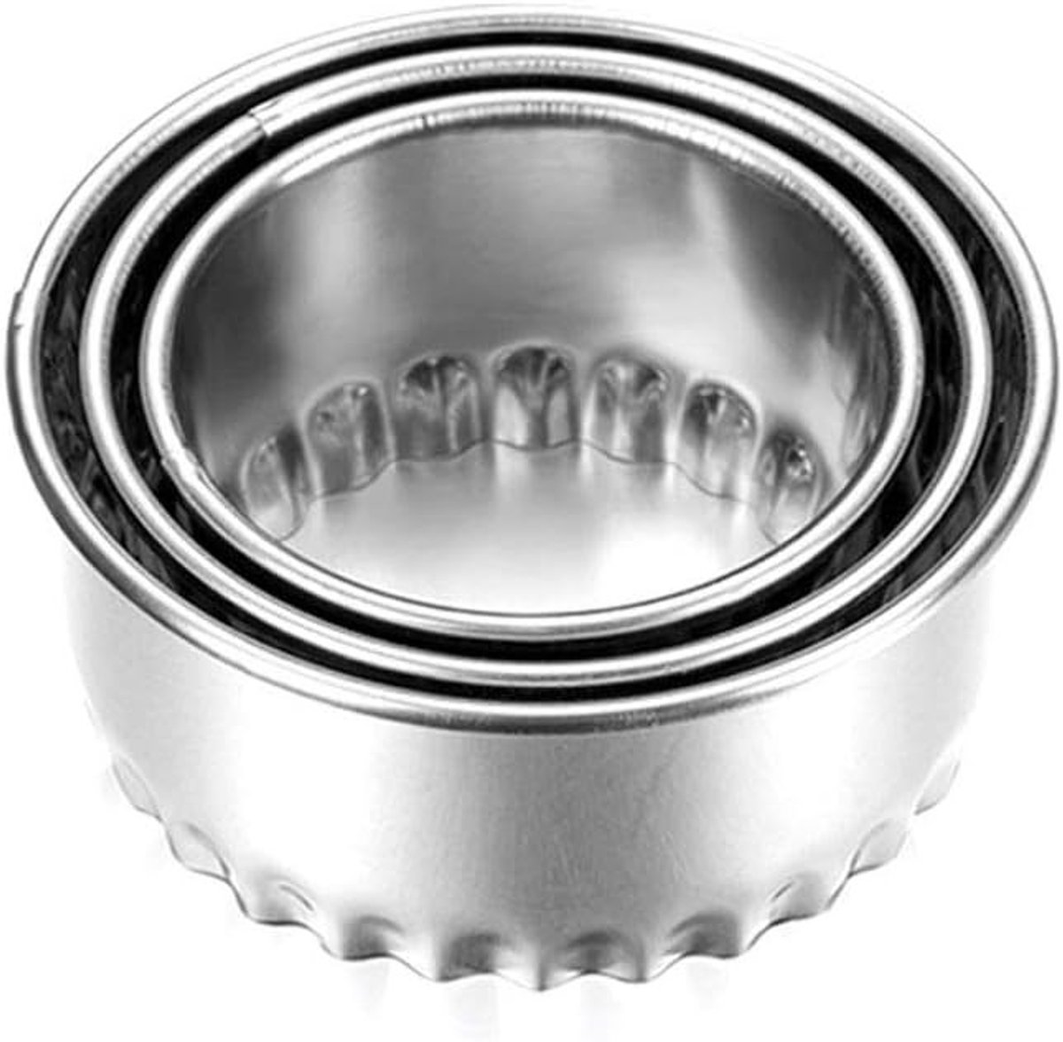 Set van 3 RVS Dumpling Vormpjes voor Koekjes, Donuts, Muffins en Brooddeeg Snijders met Golfrand