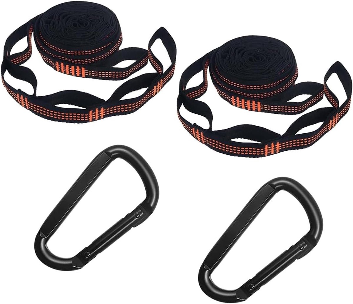 Hammock bevestigingsset - 2-pack met 2 meter touw, 2 zware karabiners en schommel ophangsystemen voor bomen