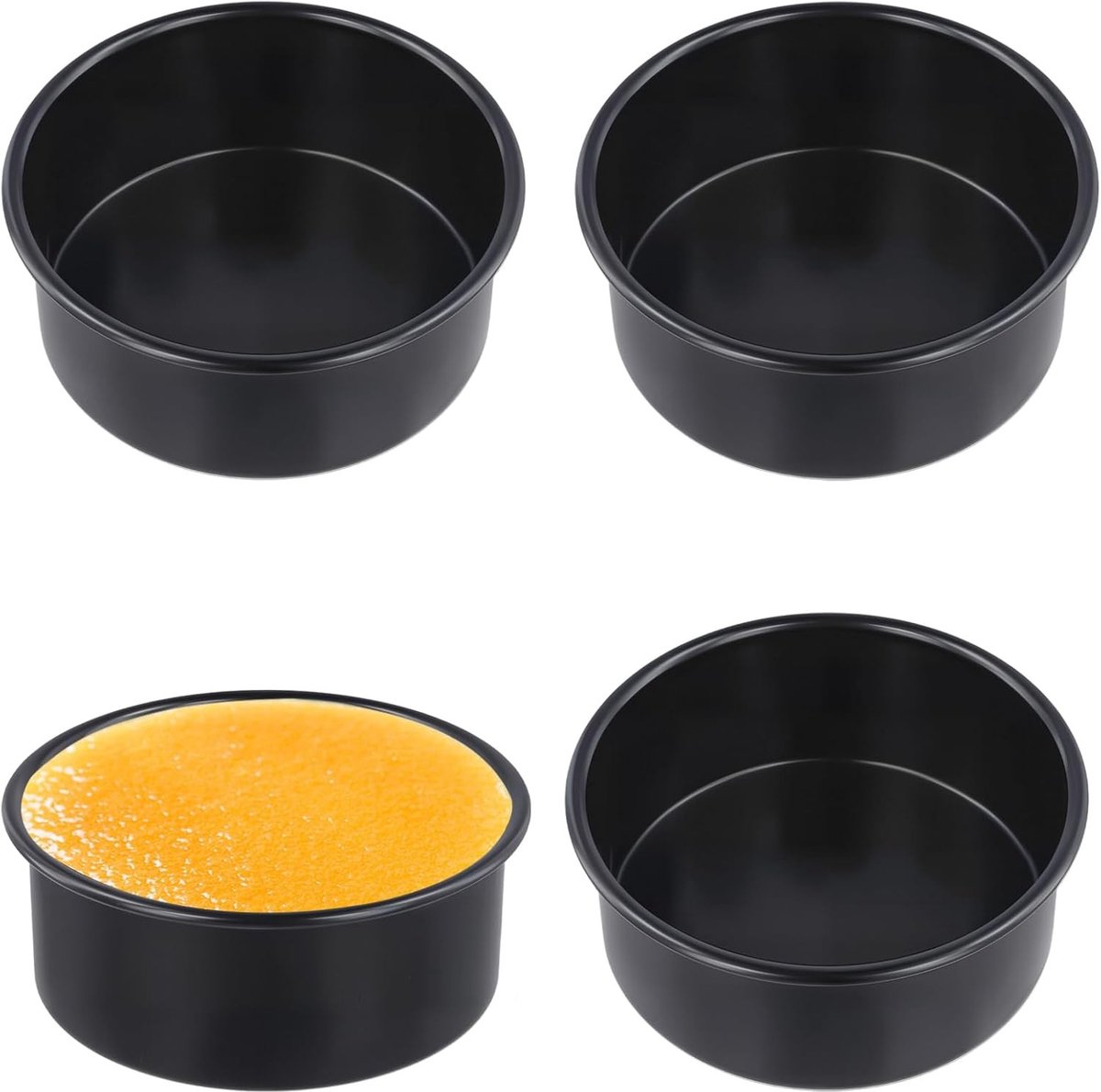 Set van 4 ronde cakevormen van 6 inch met vaste bodem, ideaal voor verjaardagstaarten, bruiloften en bakken, zwart staal