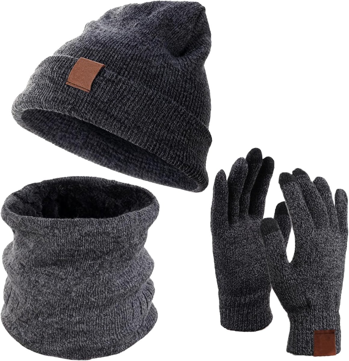 Winterset voor Mannen en Vrouwen: Gebreide Muts, Fleece Sjaal en Touchscreen Handschoenen als Warm Cadeau voor Koude Dagen