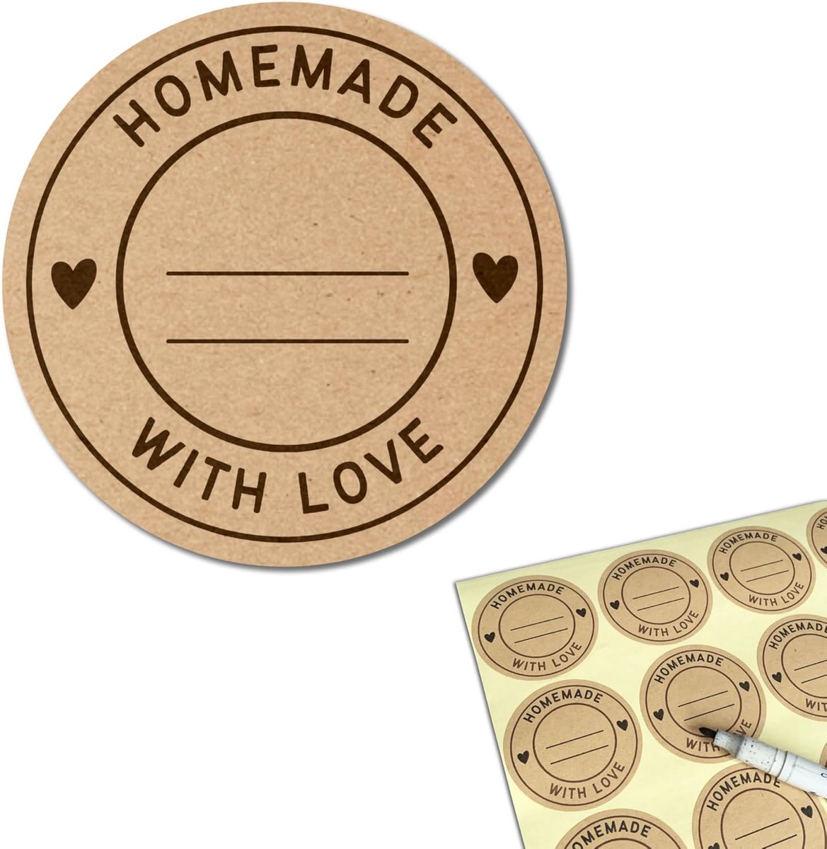 Thijox - 300 Stuks Zelfklevende Kraft Stickers 50mm - Homemade Etiketten voor Bakken, Inblikken, DIY, Creatief, Kantoor, Verpakking, Feest, Keuken