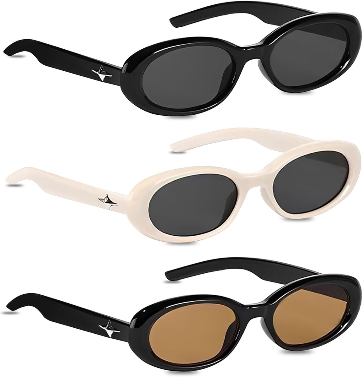 MXGHIR Ovale zonnebrillen voor dames en heren, jaren '90, retro-zonnebril, smal, skinny, trendy, cat-eye zonnebril - ShopVlot