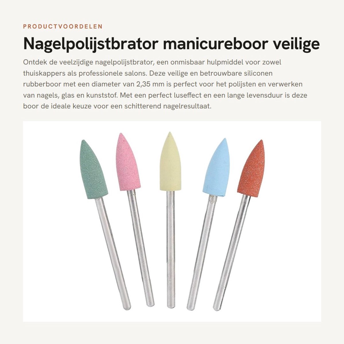 Inovra- Nagelpolijstbrad Siliconen Rubberboor - Nagelborstel - Nail Art Accessoires - Roestvrij Staal - 5 Stuks/set - Veilig en Betrouwbaar - Nagelboor