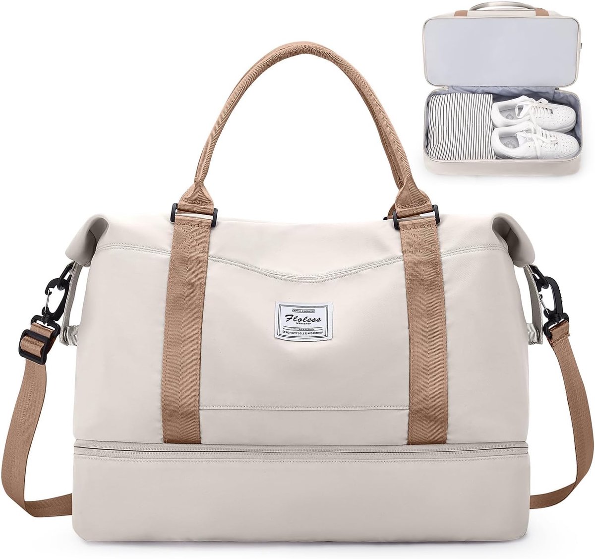 Thijox - Damesreistas 45x36x20 cm - Easyjet Handbagagetas, Sporttas, Weekendtas, Waterdichte Reistas met Schoenenvak - Licht Beigebruin