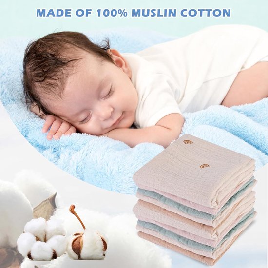 Muslin Baby Wash Cloth Pack of 10 - Burp Cloth 23 x 23 cm - Handkerchief Washcloths for Boys and Girls hydrofiele washandjes van Merkloos — afbeelding 3