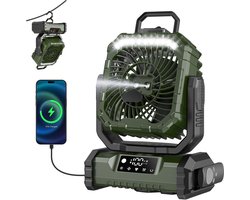 Thijox - 20000mAh Camping Mistventilator met Licht, Oplaadbare Oscillerende Draagbare Ventilator,…