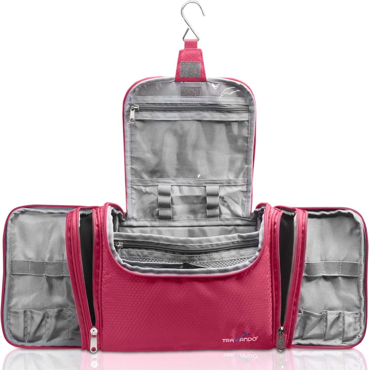 Thijox - Grote Toilettas Dames - Hangende Beauty Case - Maxi Toilettas Vrouwen - Waszak Reis Toiletzak - Cosmetica Tas met Vakken - Rood