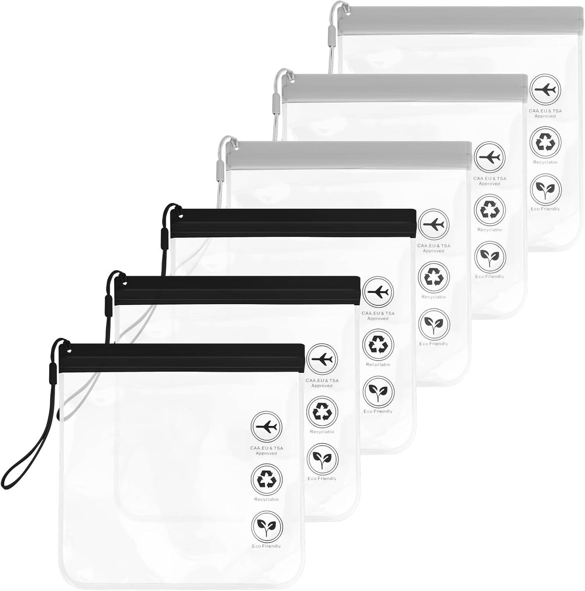 SnelShoppen - Zip Bags voor Vloeistoffen in het Vliegtuig - 6 Stuks - Transparante 20x20cm Reishoezen voor Toilettassen, Make-up, Cosmetica, Praktisch