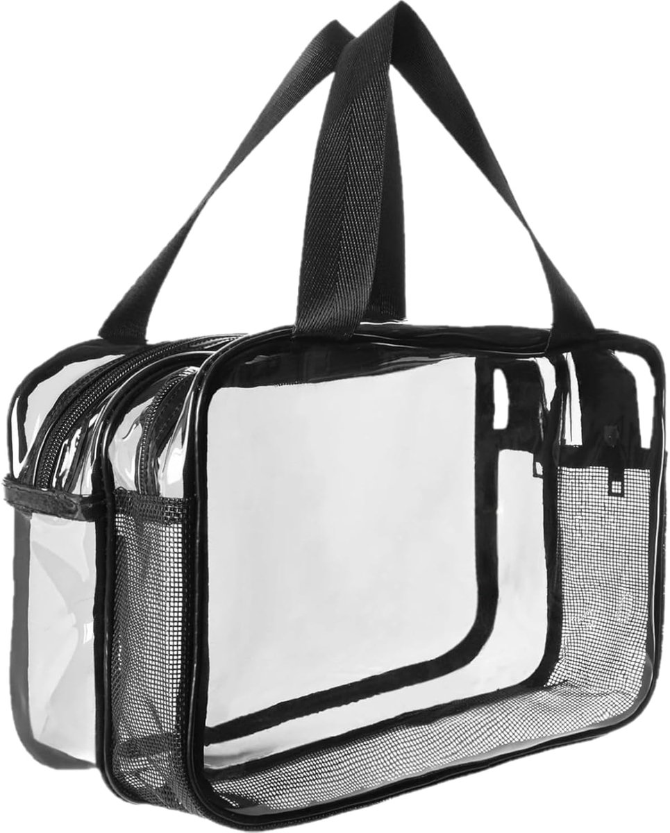 SnelShoppen - Aucuu Clear Toiletry Bag, Grote Capaciteit Reiskosmetica Tas, Waterdichte PVC Toilettas met Handgrepen, Scheiding voor Nat en Droog, Ide