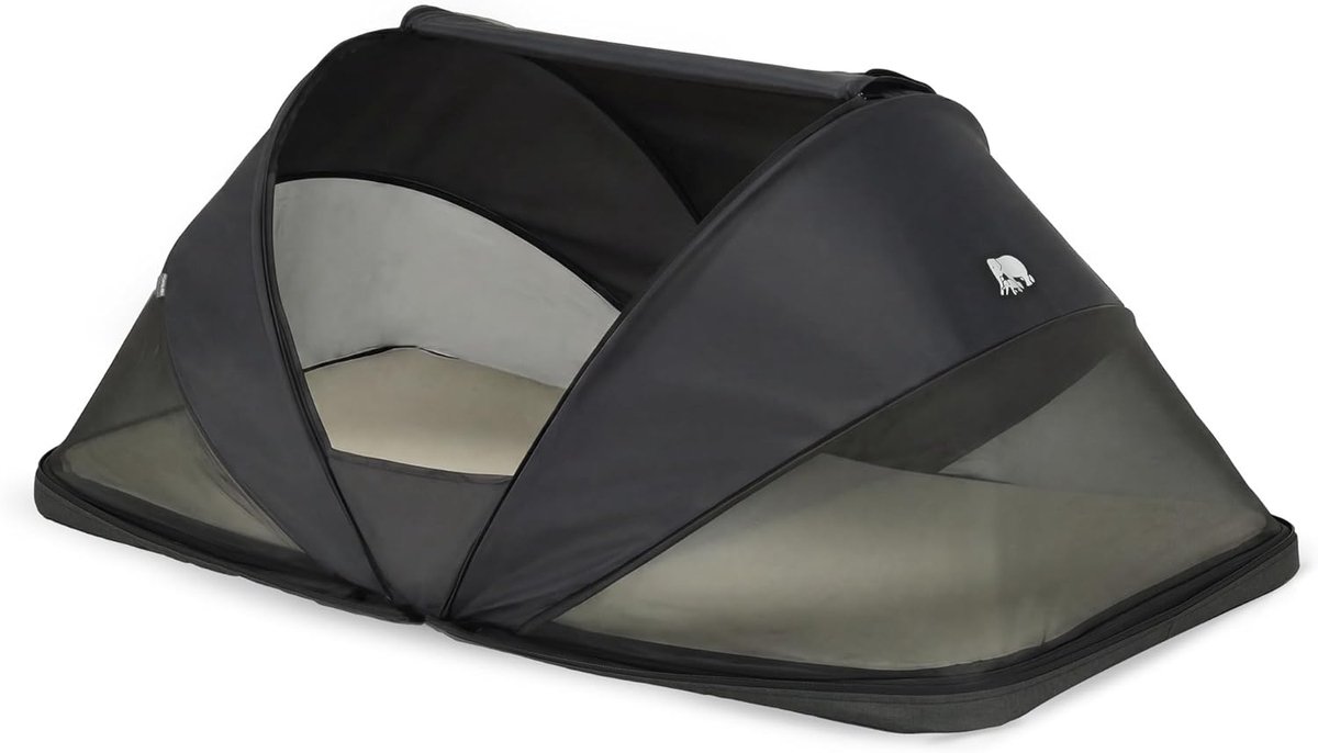Thijox - Deryan Cutey Reisbed Peuterkamer - Opvouwbaar Reisbed met Matras en Muggennet, Pop-up Babytent voor Kinderen 0-2,5 jaar, Zwart, Ideaal voor C