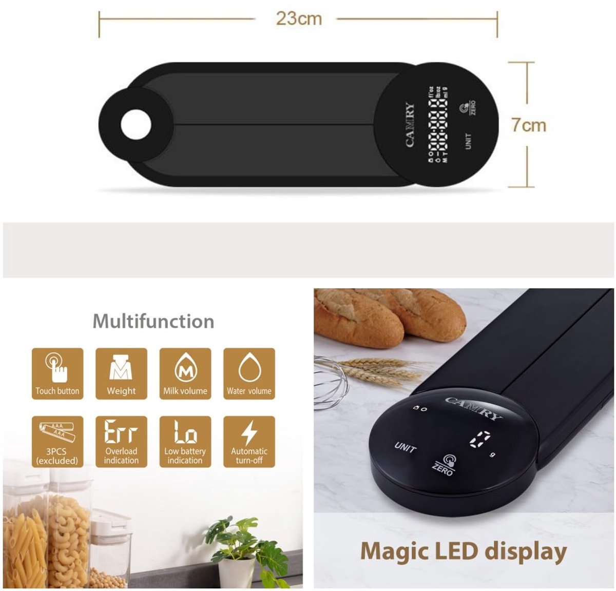 Thijox - Digitale Opvouwbare Keukenweegschaal 5kg - Reisweegschaal, Campingweegschaal, Keukenweegschaal met LED-cijfers, Zwart, Perfect voor onderweg