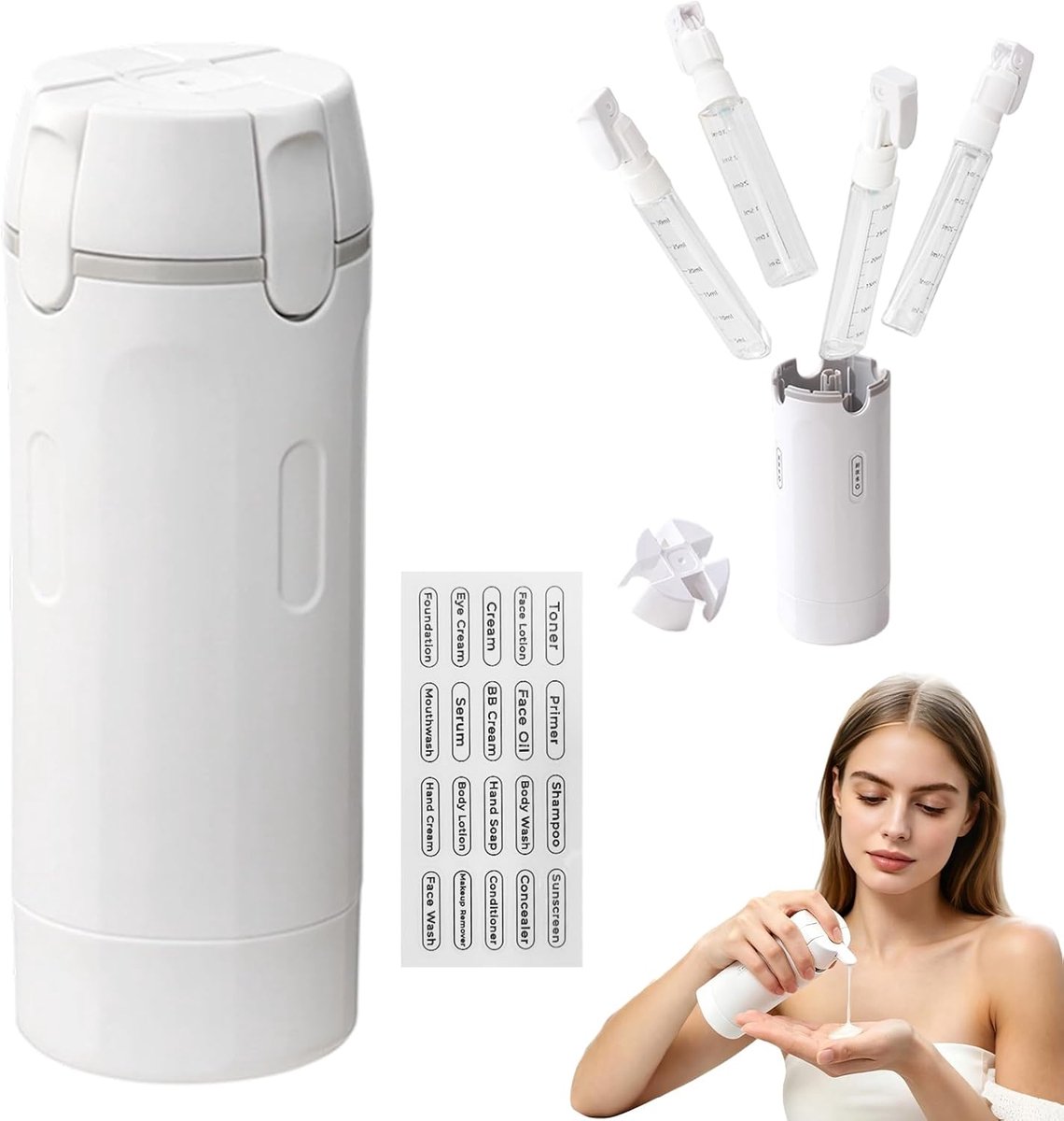 Thijox - 4-in-1 Reisverpakking Silicone Vloeistofreservoirset - Herbruikbare Navulbare Reisdispenserflessen voor Shampoo, Lotion & Douchegel in Reisfo